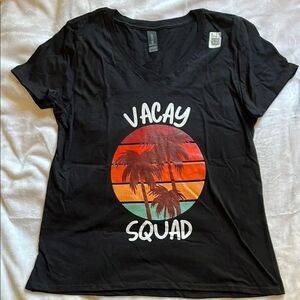 Vacay Squad Vacation Palm Tree Sunset Short Sleeve Tee (Ladies M)